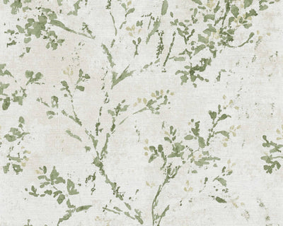 product image of Floral Watercolor Faux-Fabric Wallpaper in Beige/Green/Gold 560