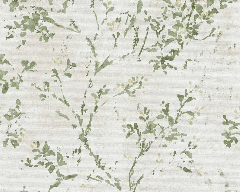 media image for Floral Watercolor Faux-Fabric Wallpaper in Beige/Green/Gold 260