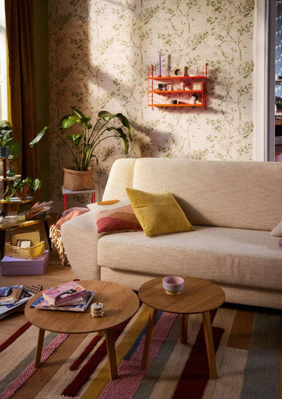 product image for Floral Watercolor Faux-Fabric Wallpaper in Beige/Green/Gold 54