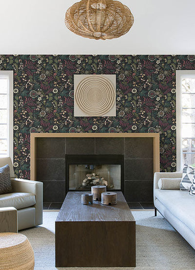 product image for Marilyn Black Floral Trail Wallpaper by Scott Living 21