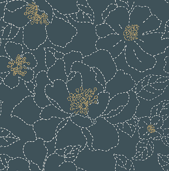 media image for Gardena Indigo Embroidered Floral Wallpaper 280