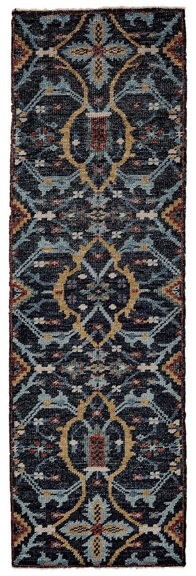 product image for Bashyr Hand Knotted Blue and Gold Rug by BD Fine Flatshot Image 1 56