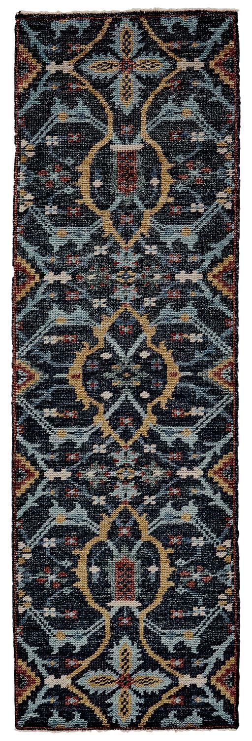 media image for Bashyr Hand Knotted Blue and Gold Rug by BD Fine Flatshot Image 1 279