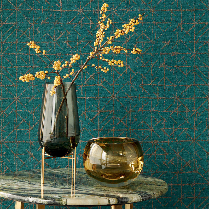 media image for Geo Abstract Textural Wallpaper in Gold/Teal 26