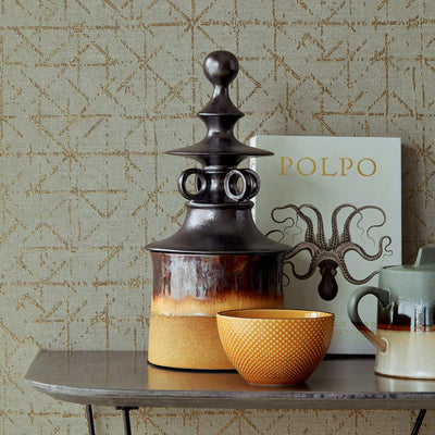 product image for Geo Abstract Textural Wallpaper in Gold/Sage 96
