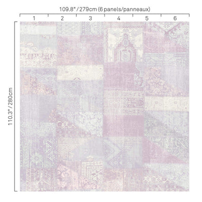 product image of Abstract Aztec Patchwork Wall Mural in Mauve/Teal 533