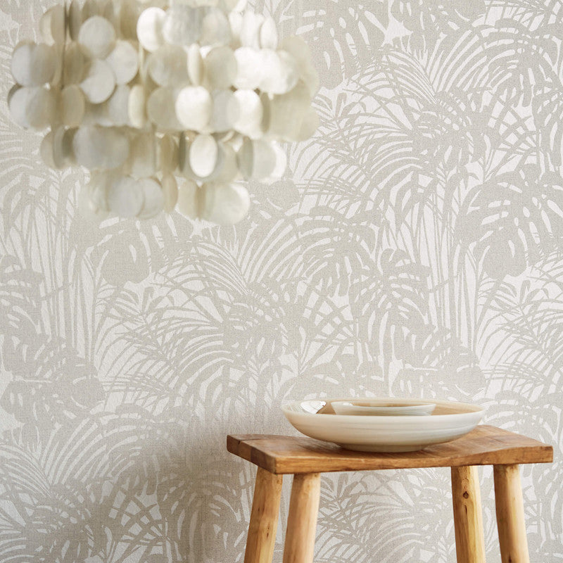 media image for Abstract Palm Leaf Textured Wallpaper in Pearl/Grey 215