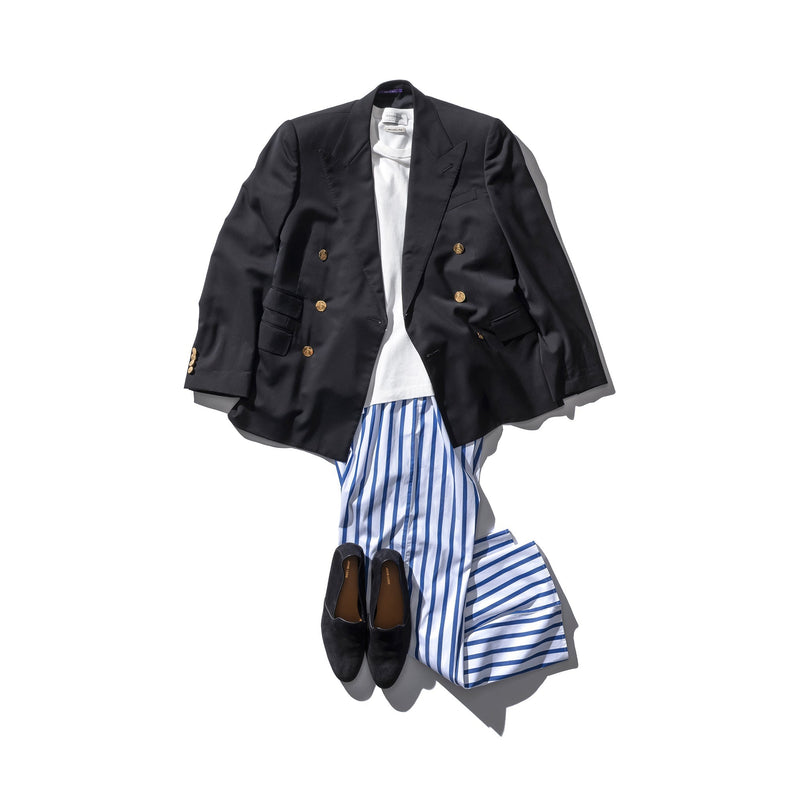 media image for Cotton Stripe Regular Pants Blue 9 285