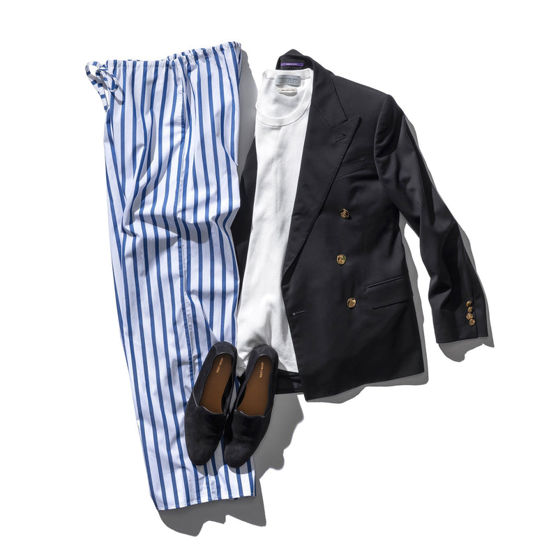 media image for Cotton Stripe Regular Pants Blue 12 298