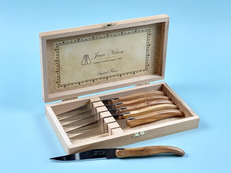 media image for laguiole olivewood knives in wooden box set of 6 2 241