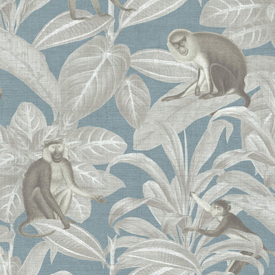 product image of Sample Foliage & Monkeys Crosshatch Wallpaper in Taupe/Teal 523