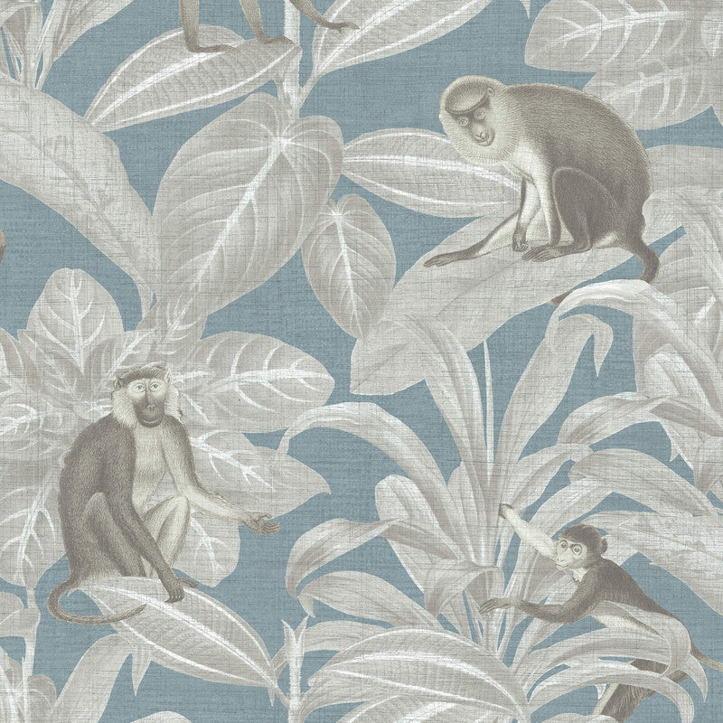 media image for Sample Foliage & Monkeys Crosshatch Wallpaper in Taupe/Teal 294