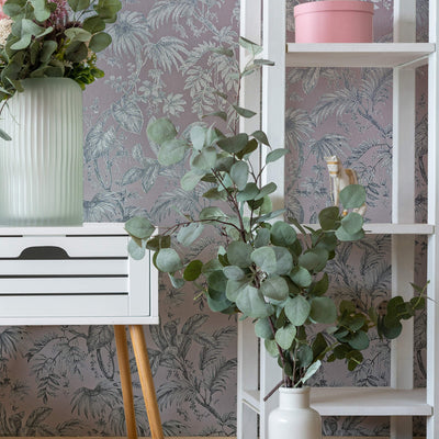 product image for Palm & Foliage Wallpaper in Soft Pink/Silver from the Olio Collection 79