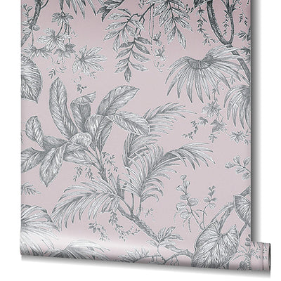 product image for Palm & Foliage Wallpaper in Soft Pink/Silver from the Olio Collection 51