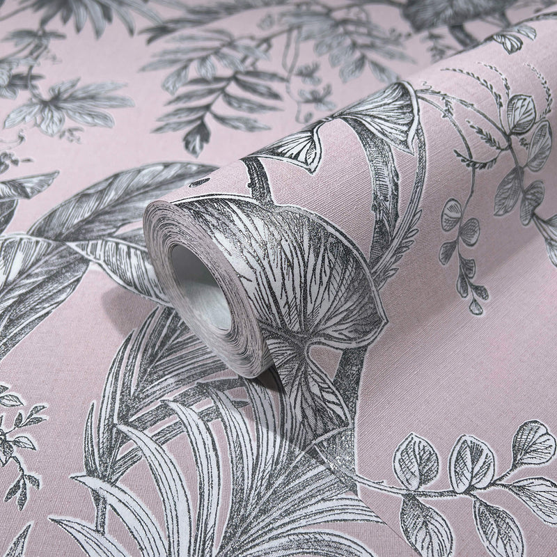 media image for Palm & Foliage Wallpaper in Soft Pink/Silver from the Olio Collection 226