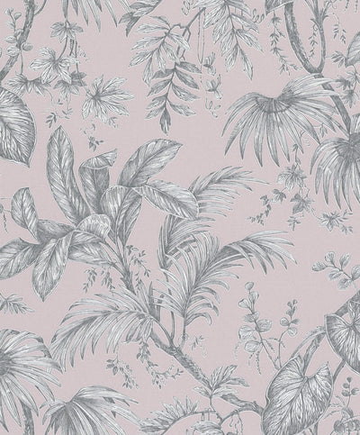product image of sample palm and foliage wallpaper in soft pink silver from the olio collection 1 55