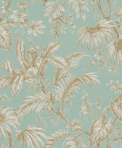 product image for Palm & Foliage Wallpaper in Soft Green/Gold from the Olio Collection 11