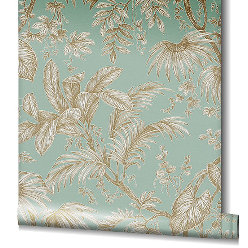 media image for Palm & Foliage Wallpaper in Soft Green/Gold from the Olio Collection 266