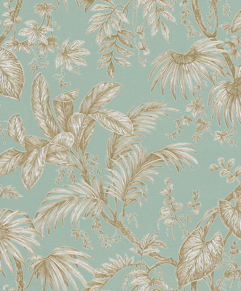 media image for Palm & Foliage Wallpaper in Soft Green/Gold from the Olio Collection 216