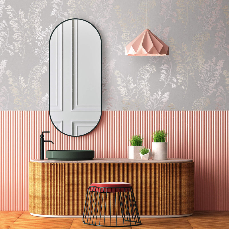 media image for Feather Shrub Wallpaper in Soft Grey/Gold from the Olio Collection 270