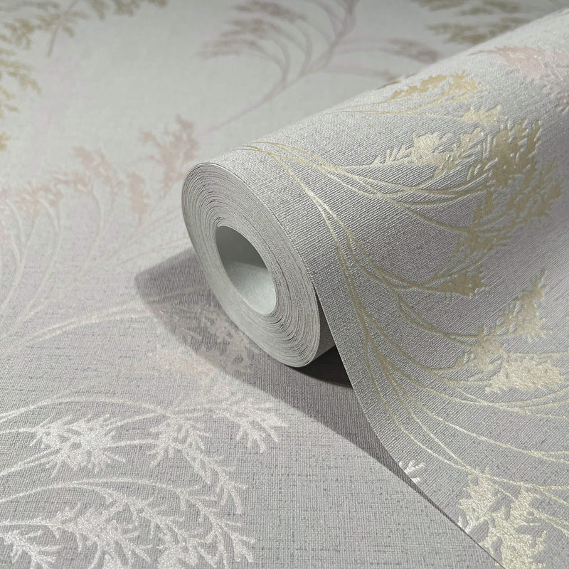 media image for Feather Shrub Wallpaper in Soft Grey/Gold from the Olio Collection 254
