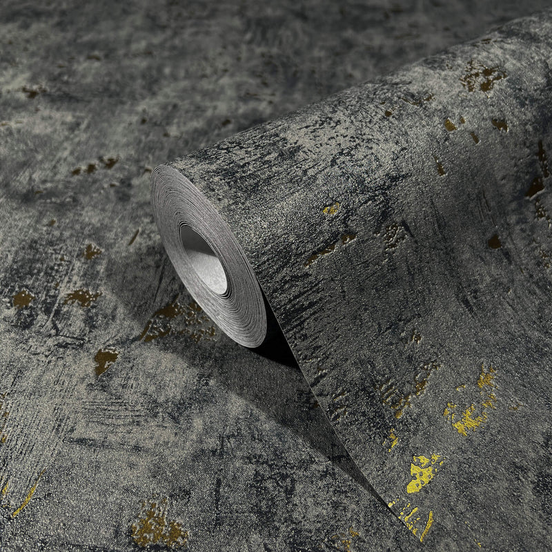 media image for Matte Texture Fleck Wallpaper in Anthracite/Gold from the Olio Collection 235