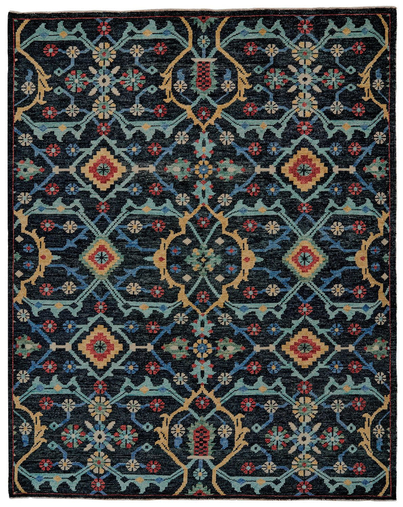 media image for Bashyr Hand Knotted Blue and Gold Rug by BD Fine Flatshot Image 1 279