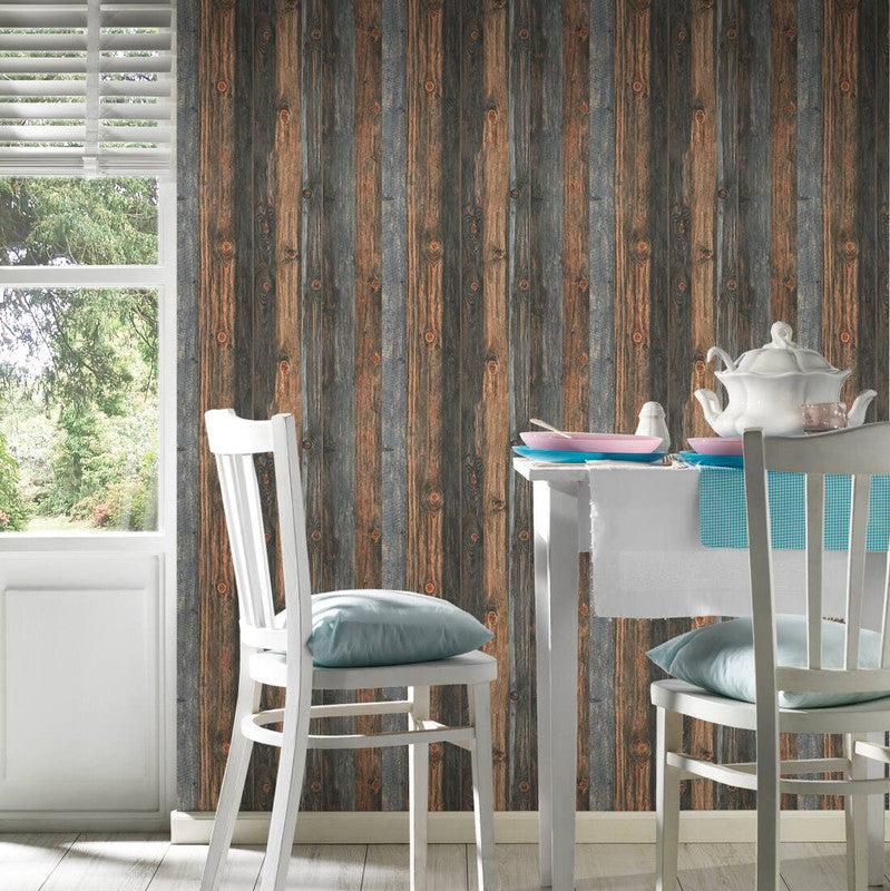 media image for Cottage Wood Panels Wallpaper in Brown/Grey 231