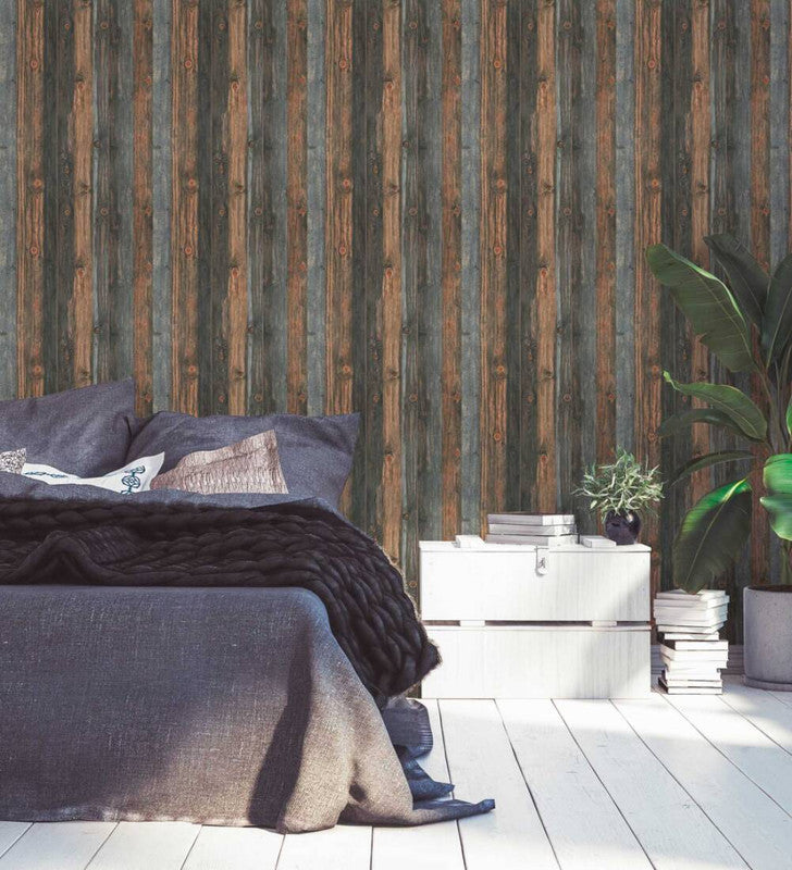 media image for Cottage Wood Panels Wallpaper in Brown/Grey 211
