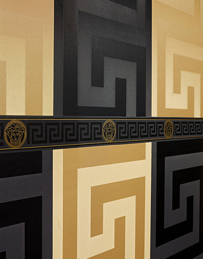 product image for Geometric Textured Wallpaper in Black from the Versace V Collection 22