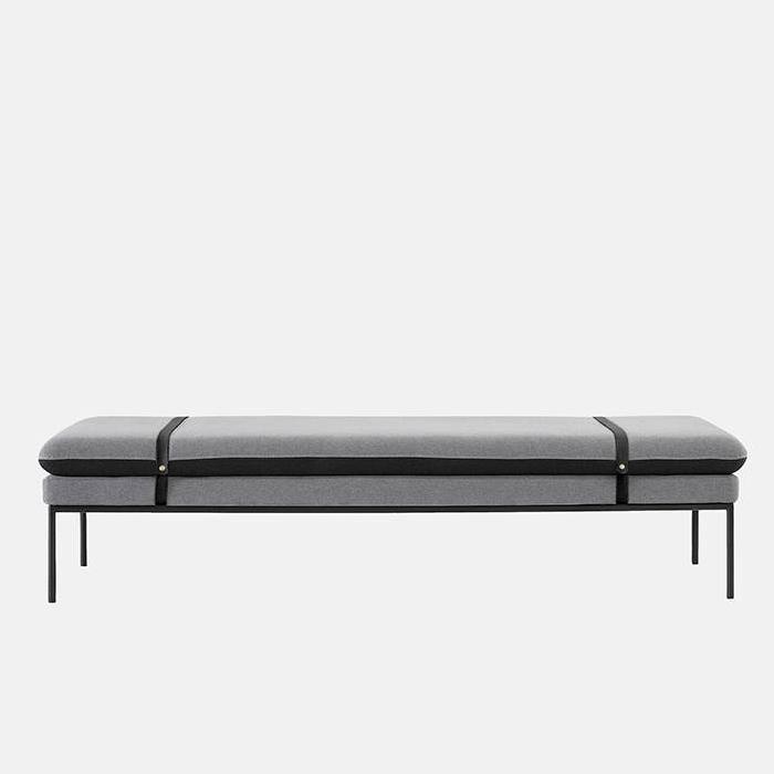 Turn Wool Daybed in Grey w/ Black Leather Straps by Ferm Living