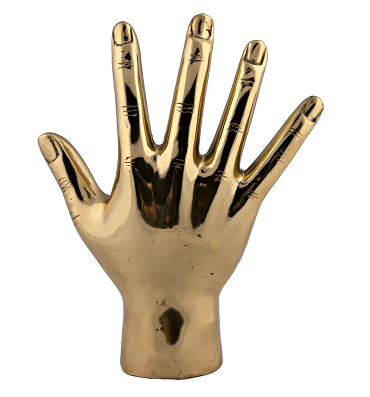 open hand sculpture in brass design by noir 3