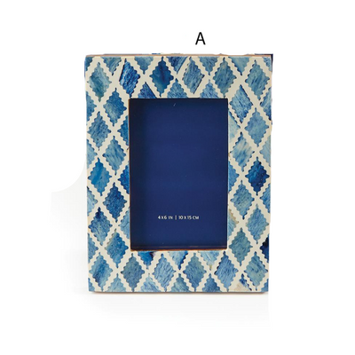 product image for Blue and White Modern 4" x 6" Bone Mosaic Photo Frame 93