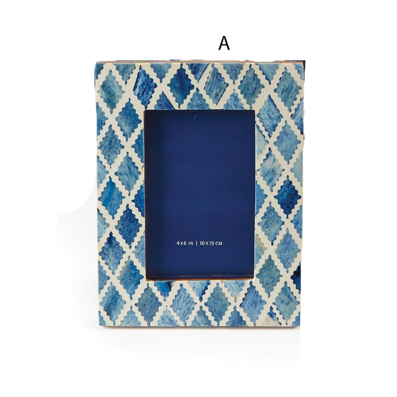 media image for Blue and White Modern 4" x 6" Bone Mosaic Photo Frame 245