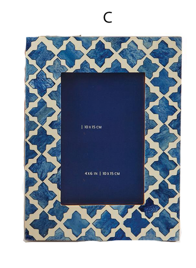 product image for Blue and White Modern 4" x 6" Bone Mosaic Photo Frame 68