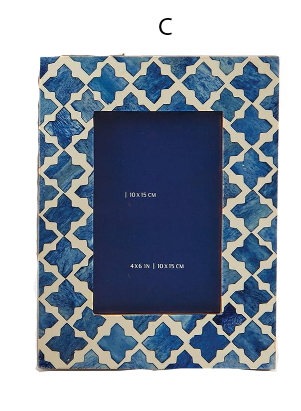 media image for Blue and White Modern 4" x 6" Bone Mosaic Photo Frame 296