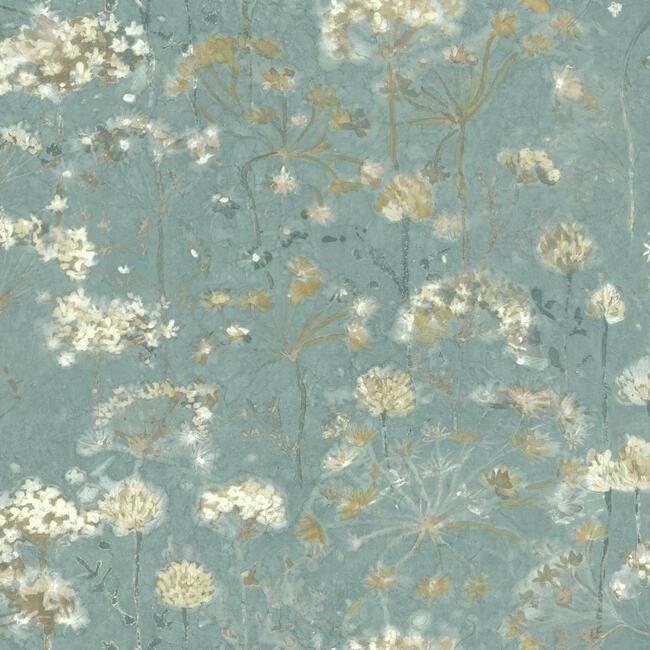 media image for Botanical Fantasy Peel & Stick Wallpaper in Blue and Beige by York Wallcoverings 224