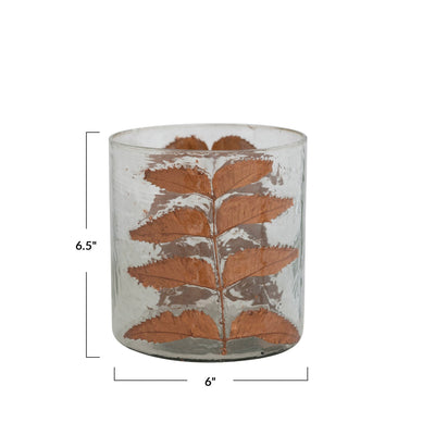 product image for Glass Candle Holder w/ Embedded Natural Neem Leaves 44