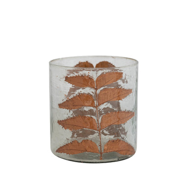 product image for Glass Candle Holder w/ Embedded Natural Neem Leaves 23