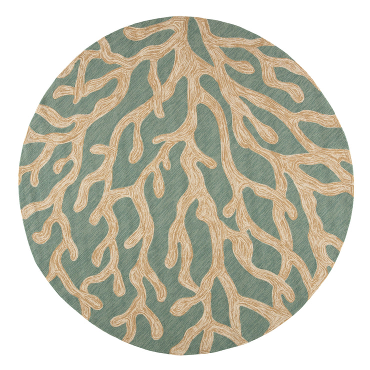 Coral Indoor/ Outdoor Abstract Teal & Tan Area Rug
