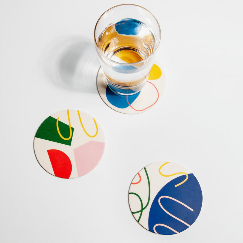 media image for Bamboo Coasters Abstract Set in Various Colors 261