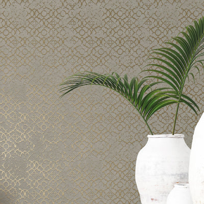 product image for Aged Quatrefoil Gold/Grey from the Emporium Collection by Galerie Wallcoverings 84