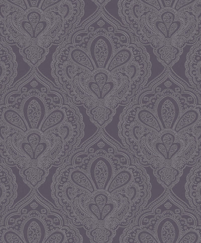 product image of sample mehndi damask purple silver from the emporium collection by galerie wallcoverings 1 558