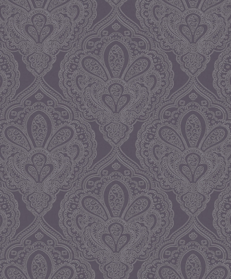 media image for sample mehndi damask purple silver from the emporium collection by galerie wallcoverings 1 245