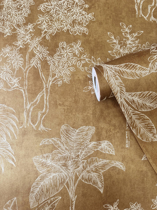 media image for Floating Foliage Wallpaper in Gold 216
