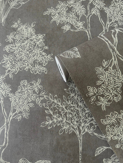 product image for Floating Foliage Wallpaper in Silver Grey 86