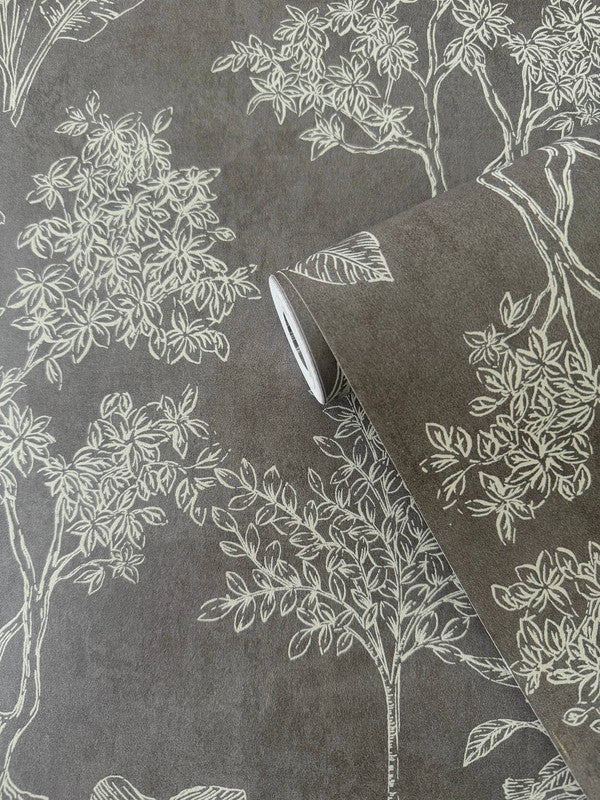 media image for Floating Foliage Wallpaper in Silver Grey 297