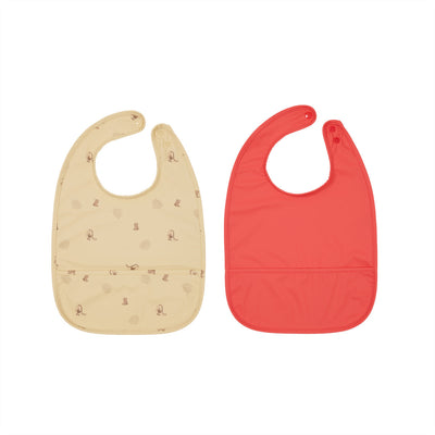 product image of dino bib set in butter and cherry red 1 536