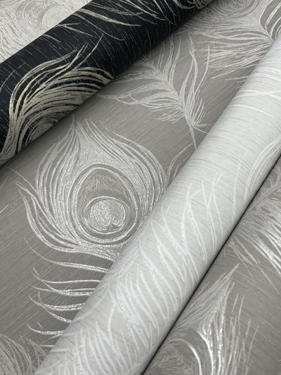 product image for Regal Peacock Wallpaper in White 40