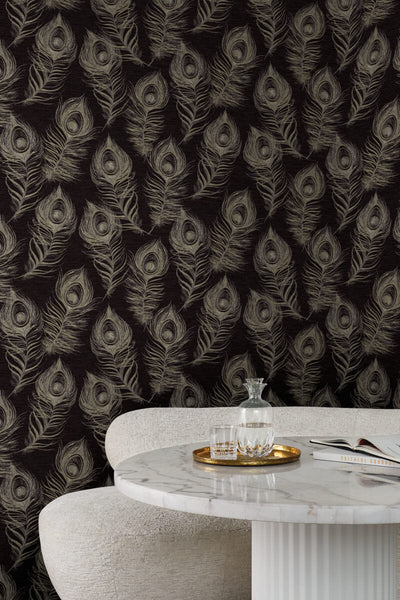 product image for Regal Peacock Wallpaper in Black 58